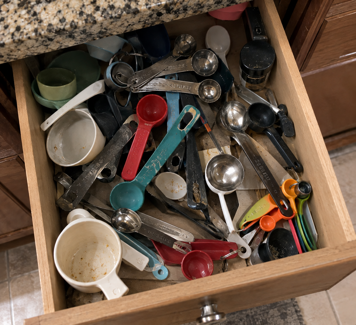 A Drawer Full of Mismatched Measuring Spoons You Can Never Find