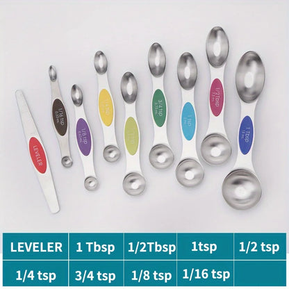Stainless Steel Measuring Spoons – 9-Piece Magnetic Set with Scale