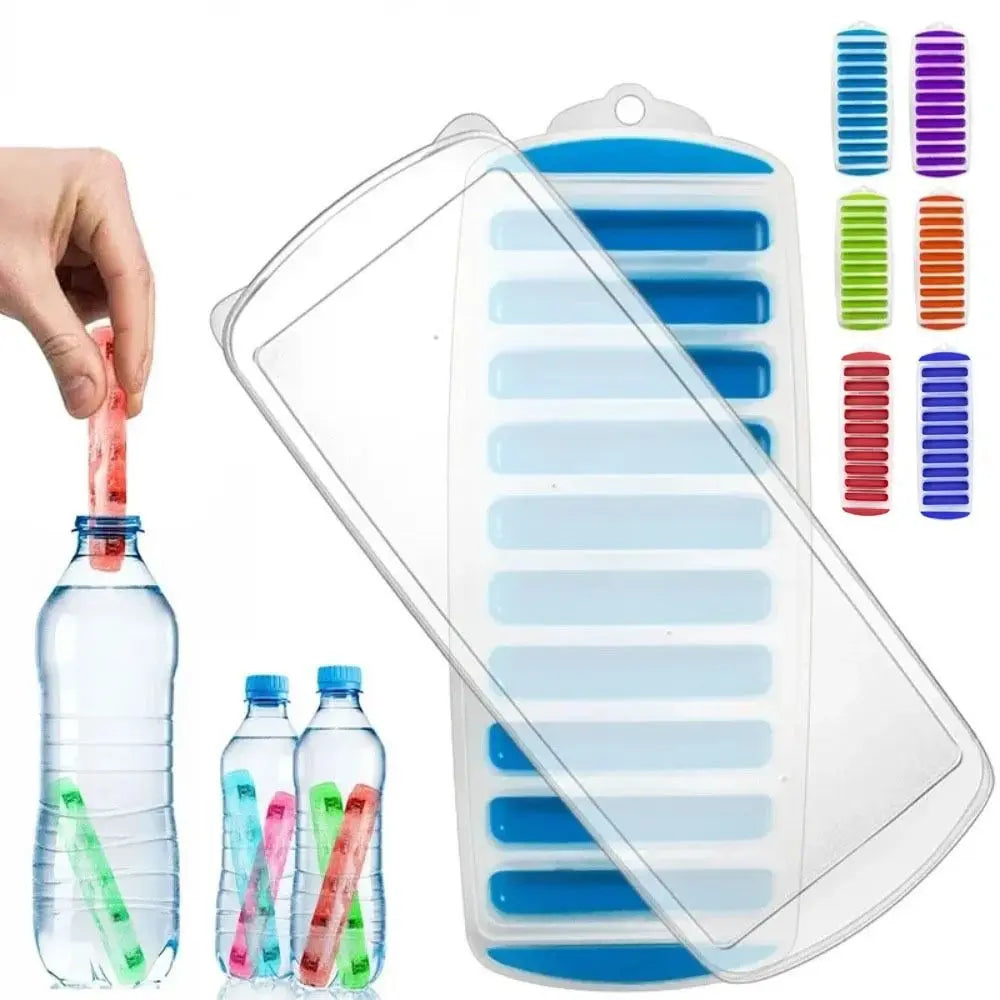 Silicone Ice Cube Tray with Lid – 10-Hole Long Strip Ice Mold
