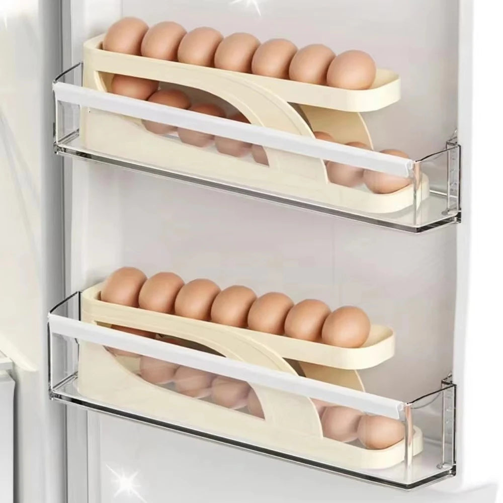 Double-Layer Rolling Egg Holder – Space-Saving Automatic Egg Dispenser for Refrigerator