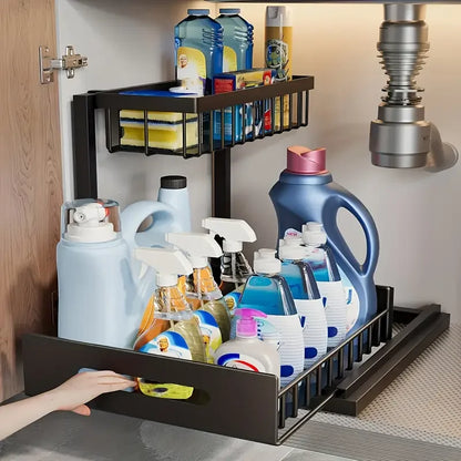 2-Tier Pull-Out Under Sink Organizer – Slide-Out Cabinet Storage Shelf