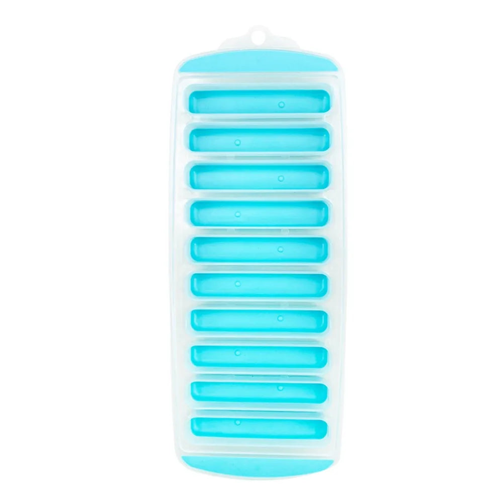 Silicone Ice Cube Tray with Lid – 10-Hole Long Strip Ice Mold