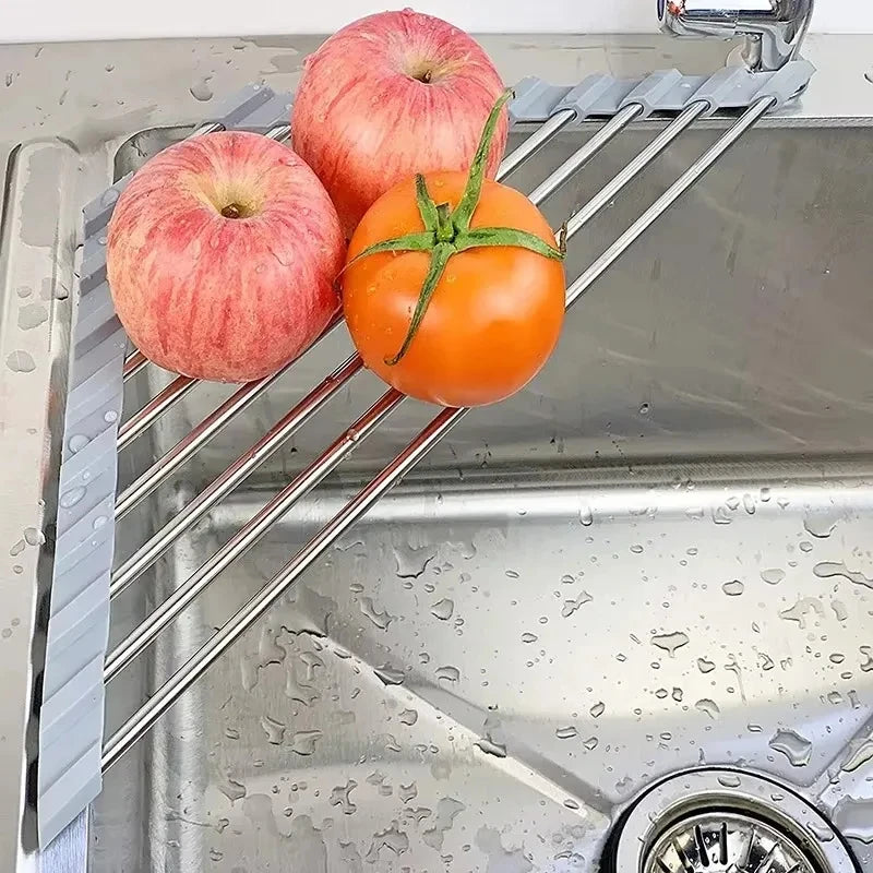 Roll-Up Triangle Dish Drying Rack – Stainless Steel Sink Corner Organizer