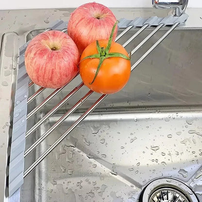 Roll-Up Triangle Dish Drying Rack – Stainless Steel Sink Corner Organizer