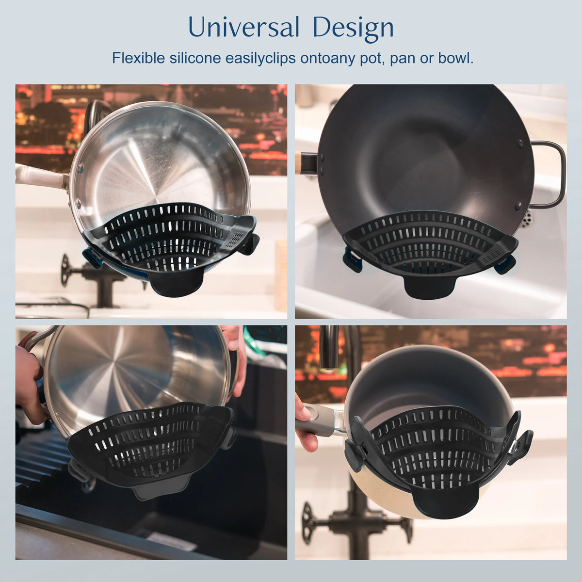 Silicone Clip-On Strainer – Adjustable Pot & Pan Strainer