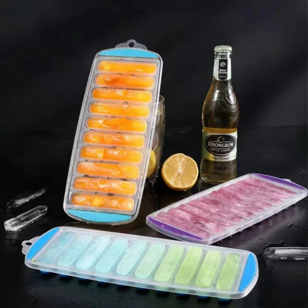 Silicone Ice Cube Tray with Lid – 10-Hole Long Strip Ice Mold