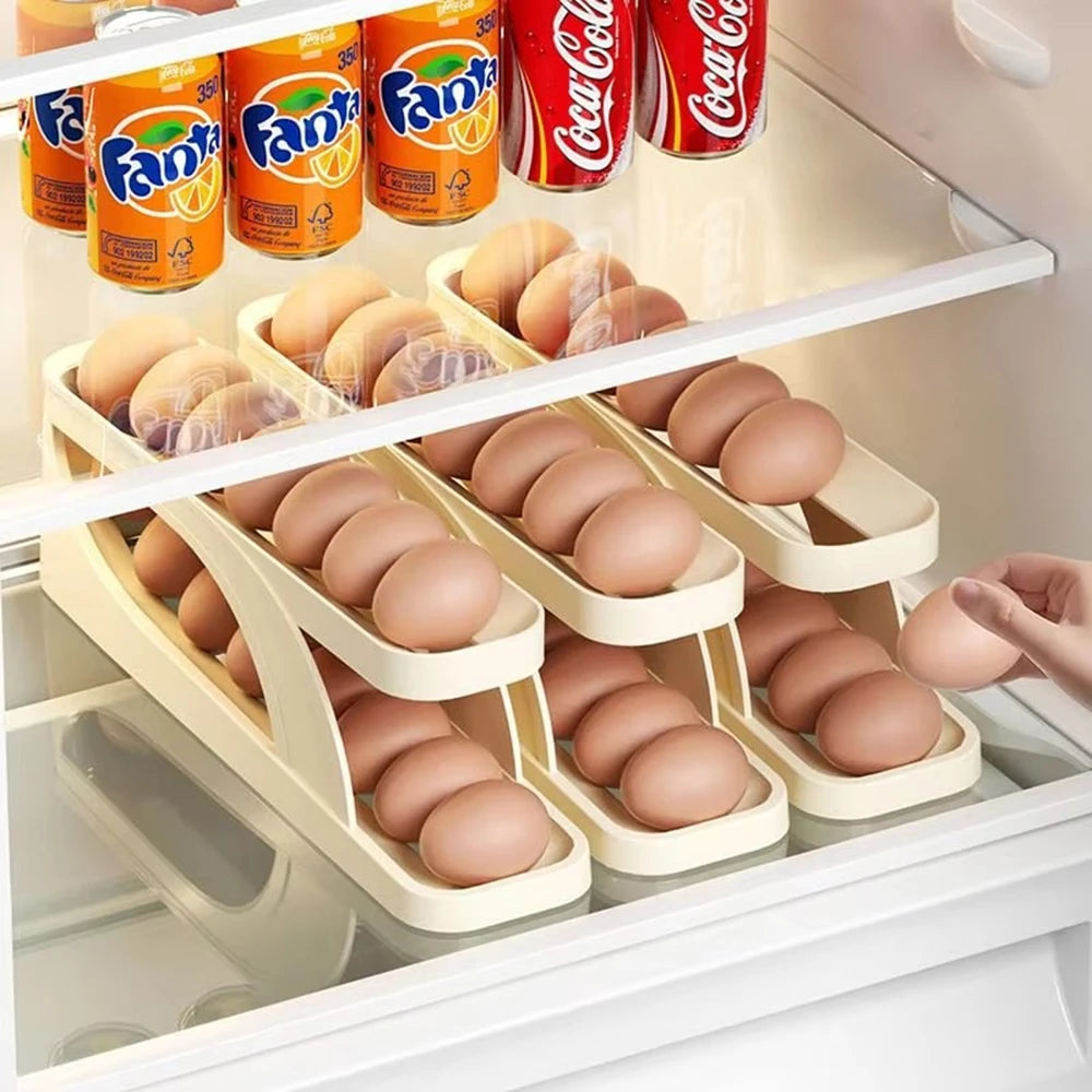 Double-Layer Rolling Egg Holder – Space-Saving Automatic Egg Dispenser for Refrigerator