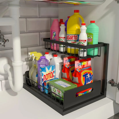 2-Tier Pull-Out Under Sink Organizer – Slide-Out Cabinet Storage Shelf