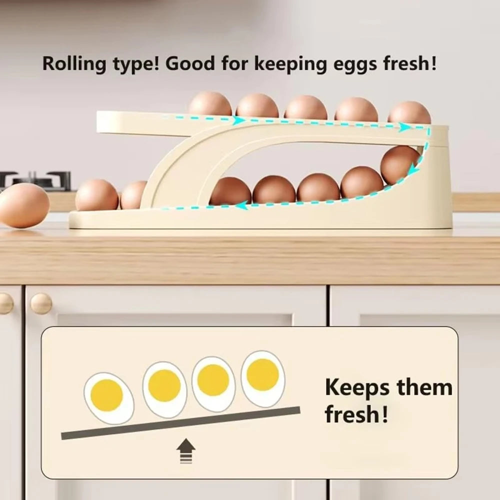 Double-Layer Rolling Egg Holder – Space-Saving Automatic Egg Dispenser for Refrigerator