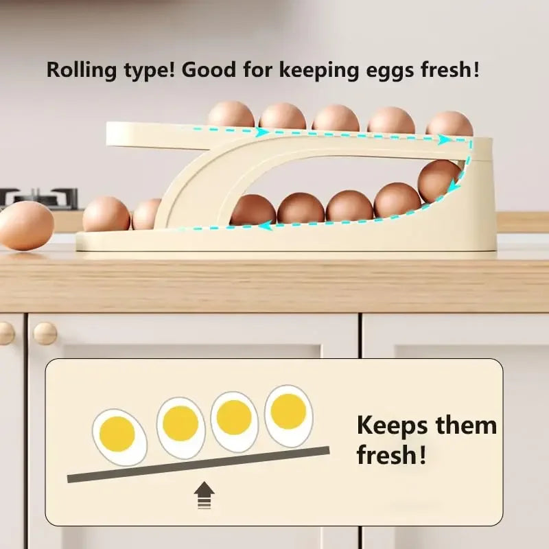 Double-Layer Rolling Egg Holder – Space-Saving Automatic Egg Dispenser for Refrigerator