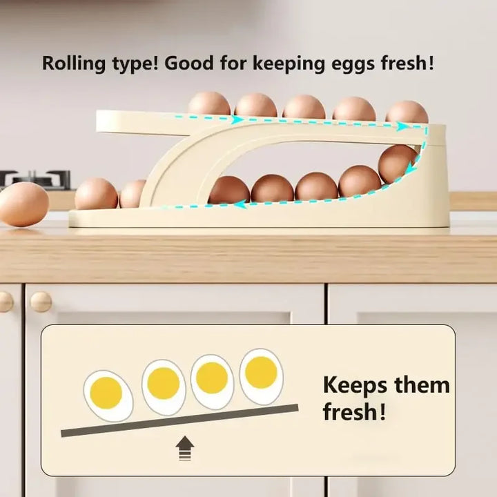 Double-Layer Rolling Egg Holder – Space-Saving Automatic Egg Dispenser for Refrigerator