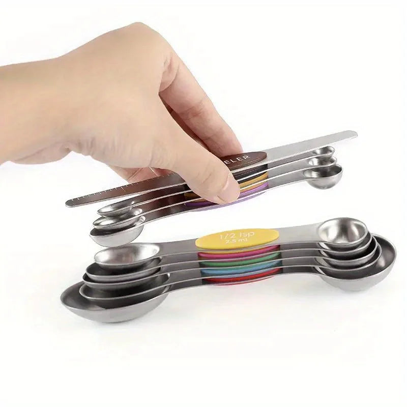 Stainless Steel Measuring Spoons – 9-Piece Magnetic Set with Scale