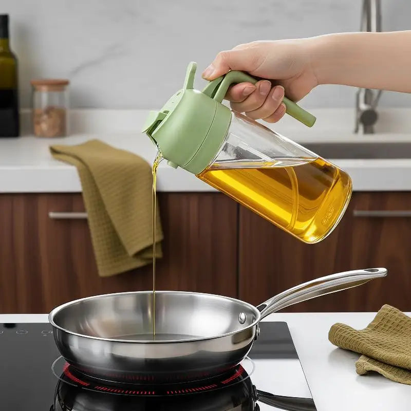 2-in-1 Olive Oil Dispenser & Sprayer, 470ml Glass