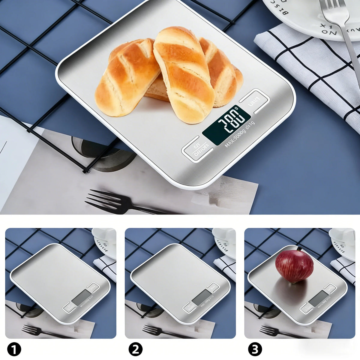 Stainless Steel Food Scale with LED Display, 1g Accuracy