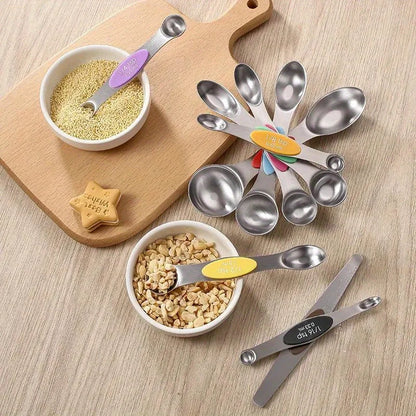 Stainless Steel Measuring Spoons – 9-Piece Magnetic Set with Scale