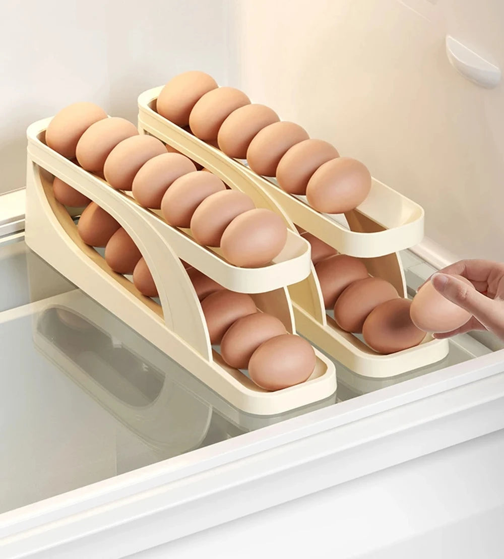Double-Layer Rolling Egg Holder – Space-Saving Automatic Egg Dispenser for Refrigerator