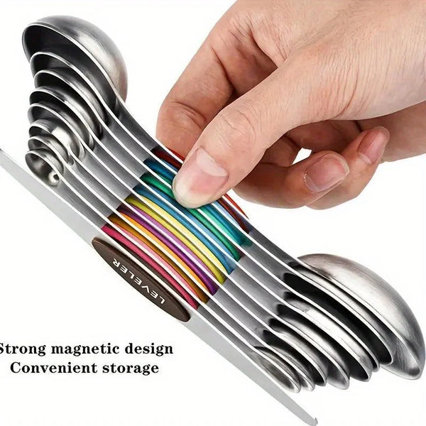Stainless Steel Measuring Spoons – 9-Piece Magnetic Set with Scale