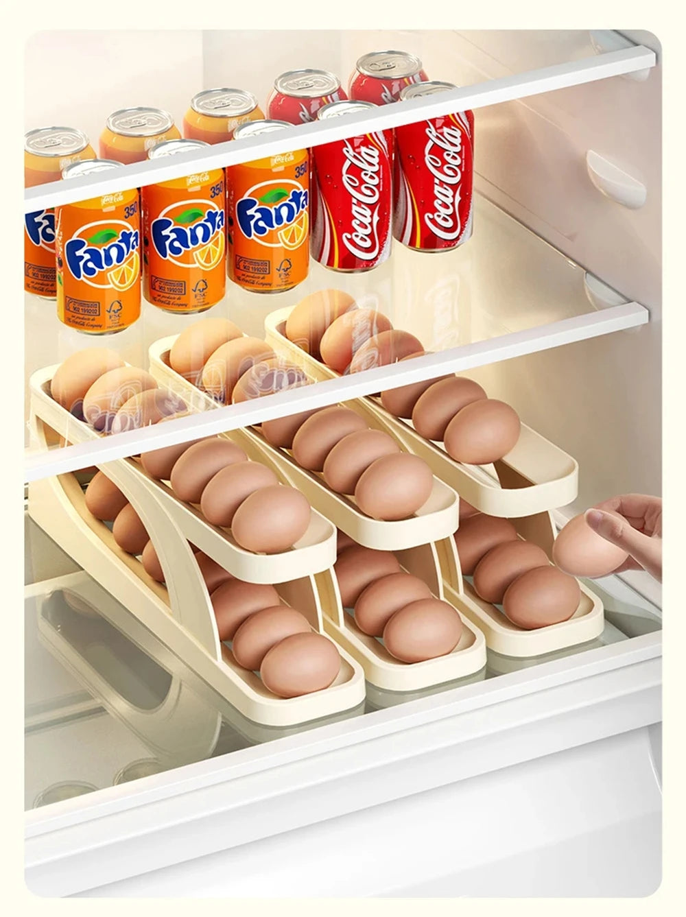 Double-Layer Rolling Egg Holder – Space-Saving Automatic Egg Dispenser for Refrigerator