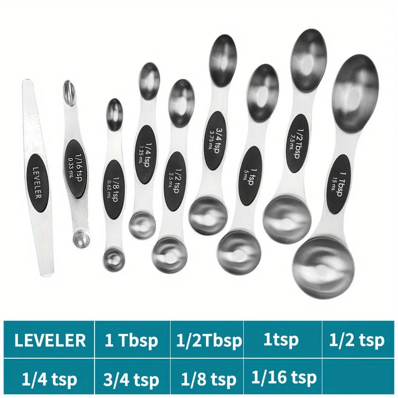 Stainless Steel Measuring Spoons – 9-Piece Magnetic Set with Scale