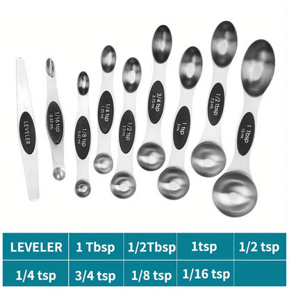 Stainless Steel Measuring Spoons – 9-Piece Magnetic Set with Scale