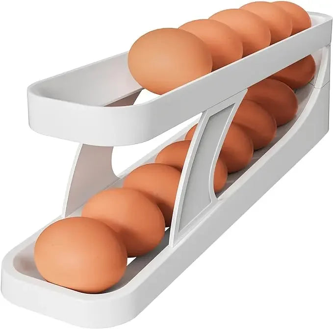 Double-Layer Rolling Egg Holder – Space-Saving Automatic Egg Dispenser for Refrigerator