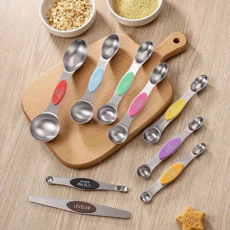 Stainless Steel Measuring Spoons – 9-Piece Magnetic Set with Scale