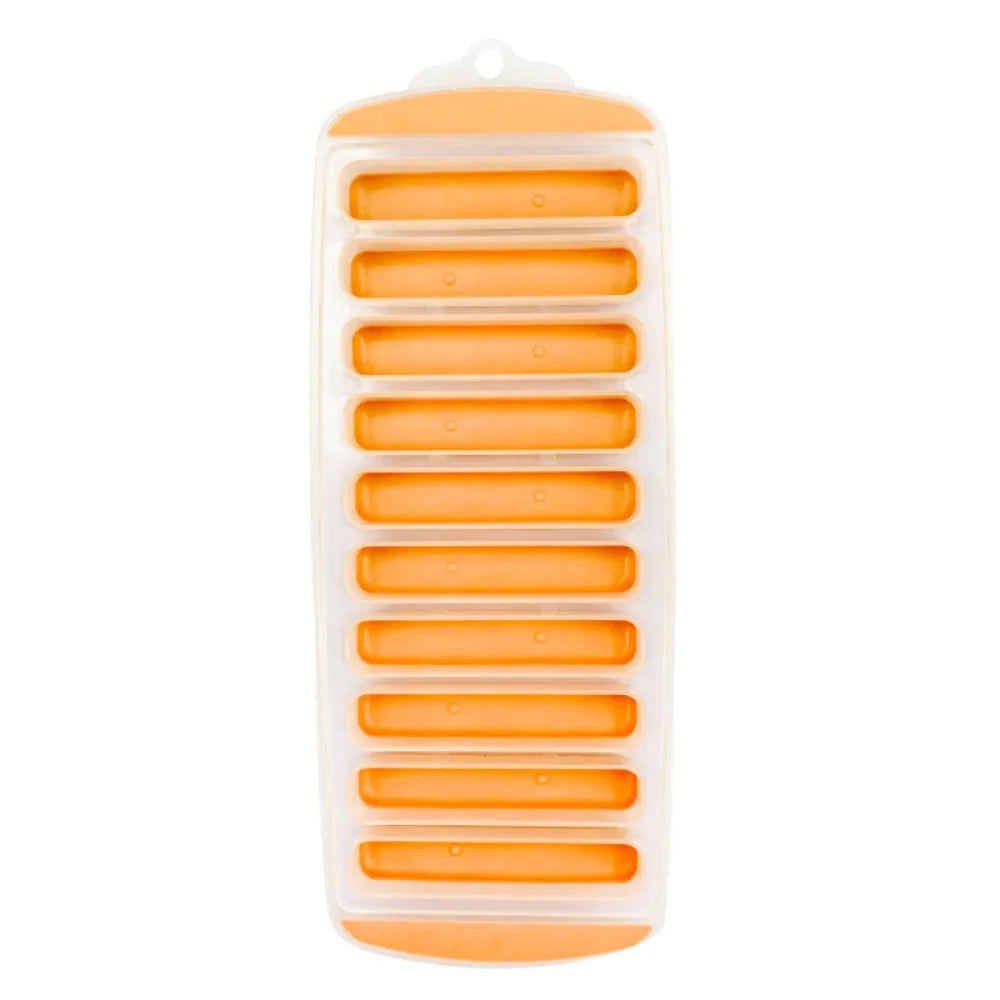 Silicone Ice Cube Tray with Lid – 10-Hole Long Strip Ice Mold