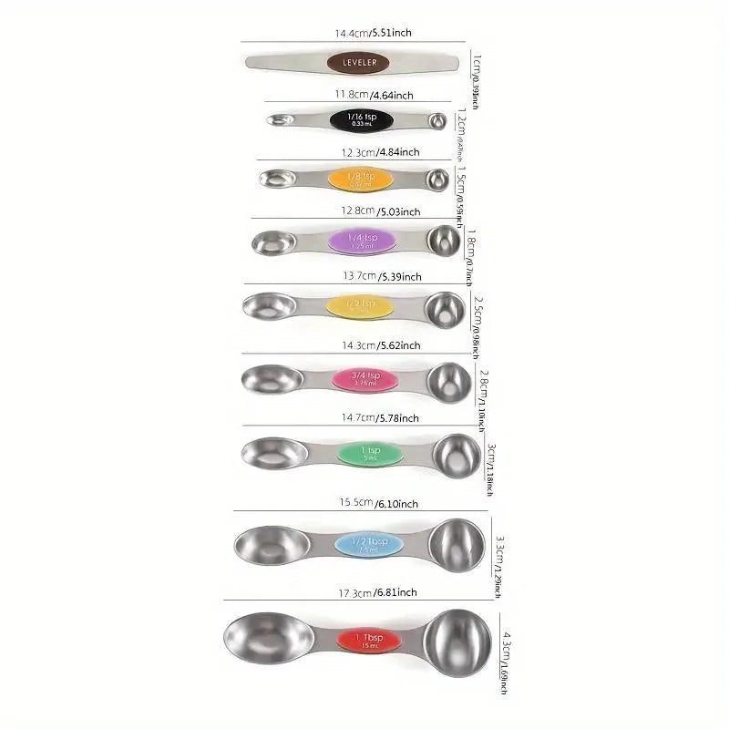 Stainless Steel Measuring Spoons – 9-Piece Magnetic Set with Scale