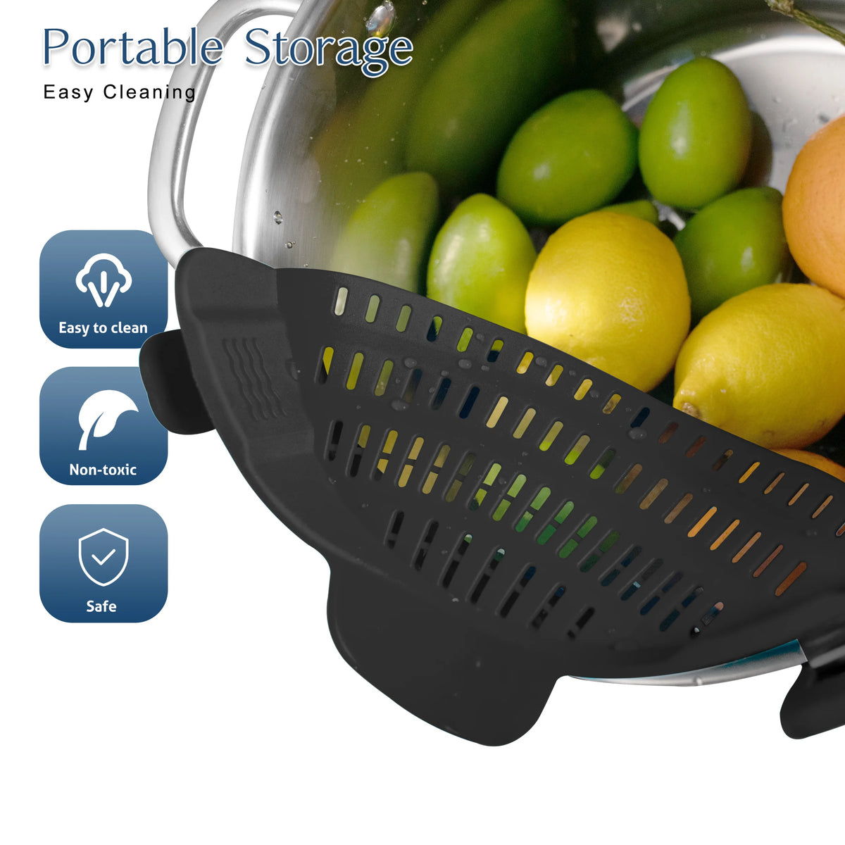 Silicone Clip-On Strainer – Adjustable Pot & Pan Strainer