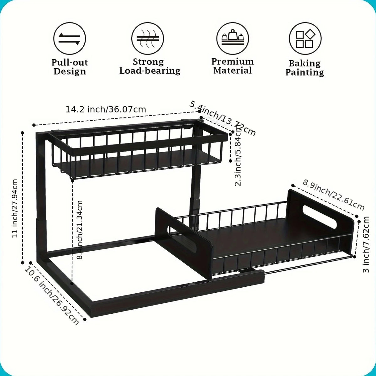 2-Tier Pull-Out Under Sink Organizer – Slide-Out Cabinet Storage Shelf