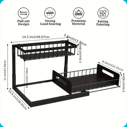 2-Tier Pull-Out Under Sink Organizer – Slide-Out Cabinet Storage Shelf