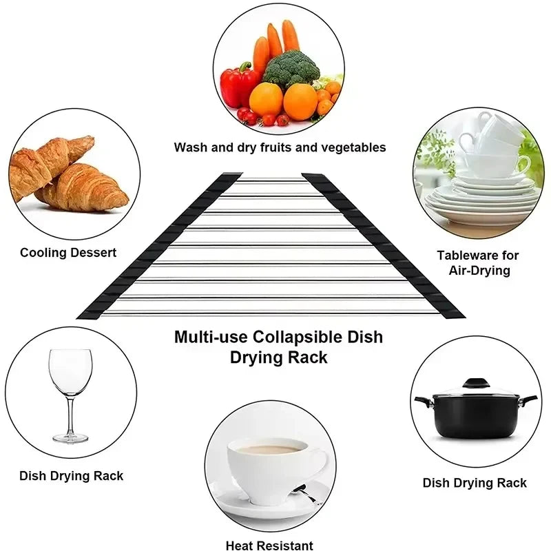 Roll-Up Triangle Dish Drying Rack – Stainless Steel Sink Corner Organizer