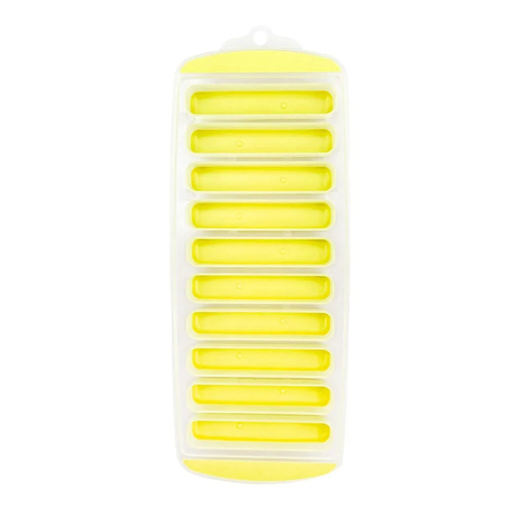 Silicone Ice Cube Tray with Lid – 10-Hole Long Strip Ice Mold