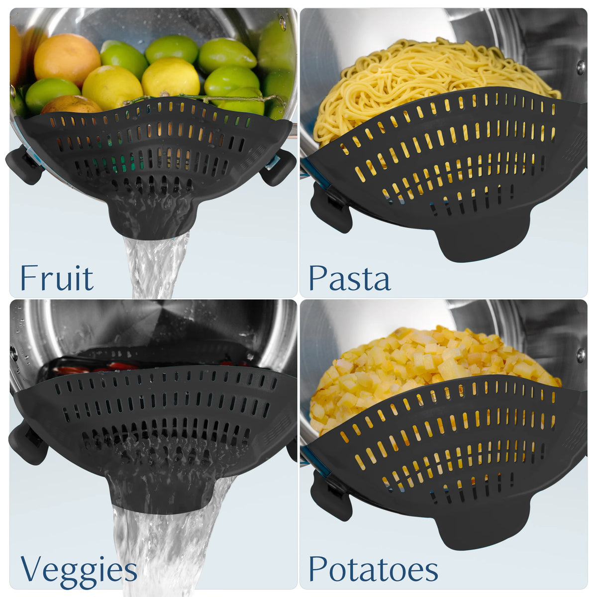 Silicone Clip-On Strainer – Adjustable Pot & Pan Strainer