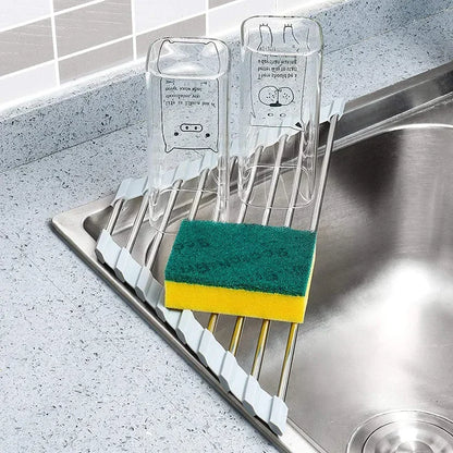 Roll-Up Triangle Dish Drying Rack – Stainless Steel Sink Corner Organizer