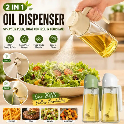 2-in-1 Olive Oil Dispenser & Sprayer, 470ml Glass