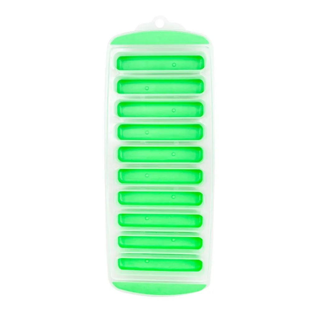 Silicone Ice Cube Tray with Lid – 10-Hole Long Strip Ice Mold
