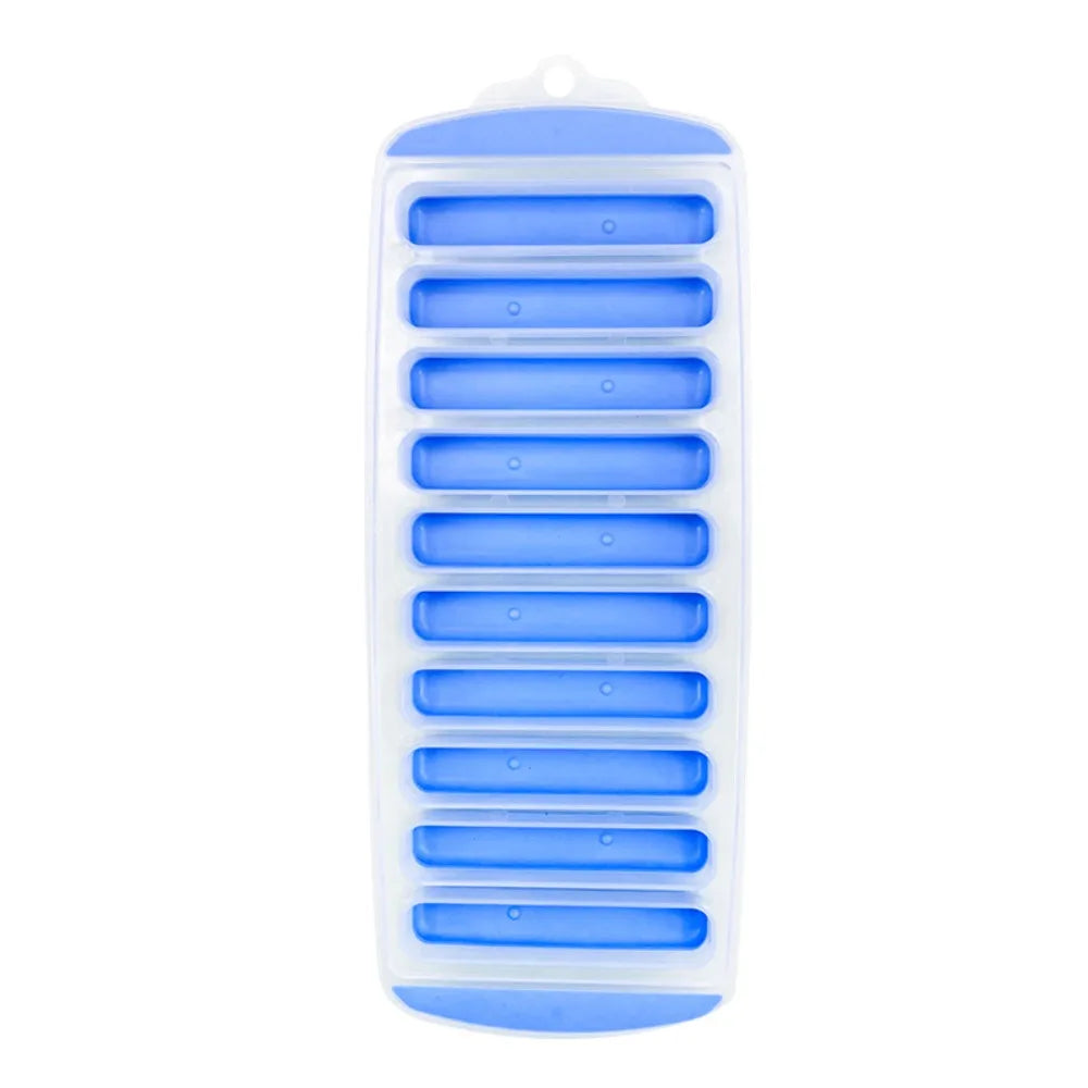 Silicone Ice Cube Tray with Lid – 10-Hole Long Strip Ice Mold