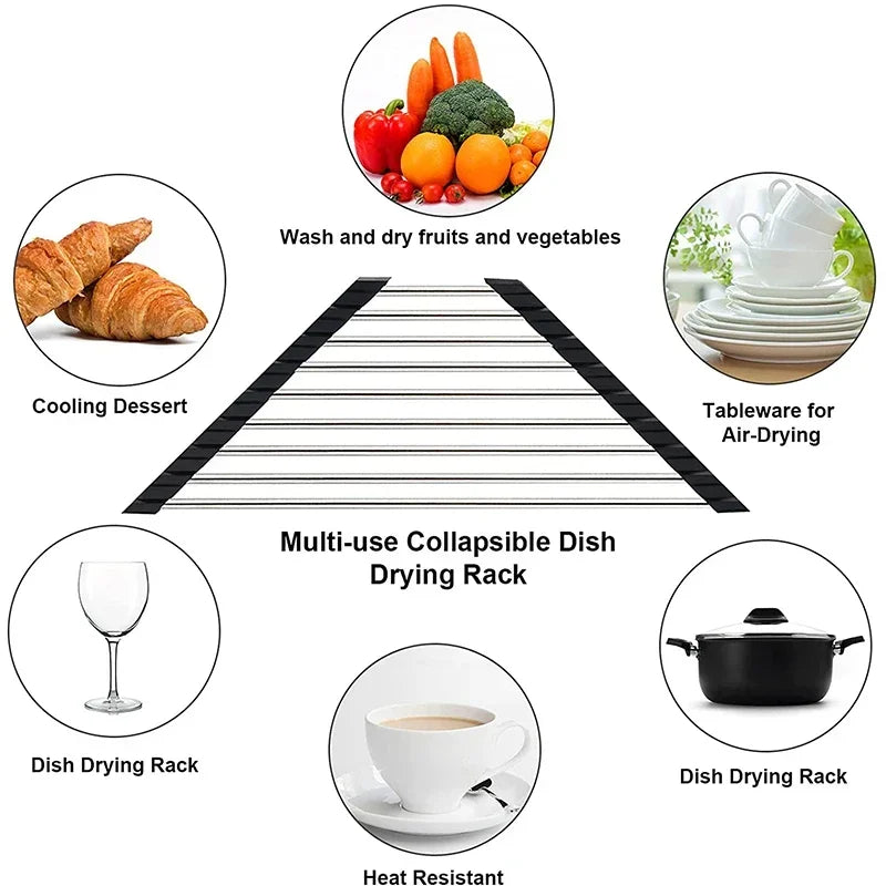 Roll-Up Triangle Dish Drying Rack – Stainless Steel Sink Corner Organizer
