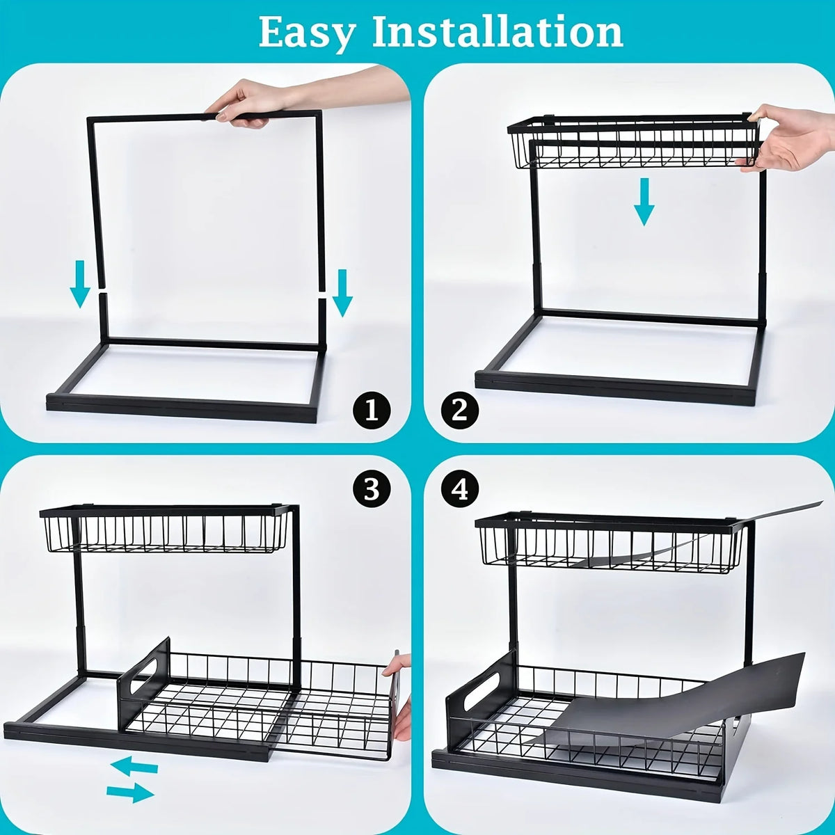 2-Tier Pull-Out Under Sink Organizer – Slide-Out Cabinet Storage Shelf