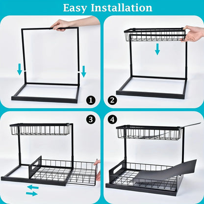 2-Tier Pull-Out Under Sink Organizer – Slide-Out Cabinet Storage Shelf