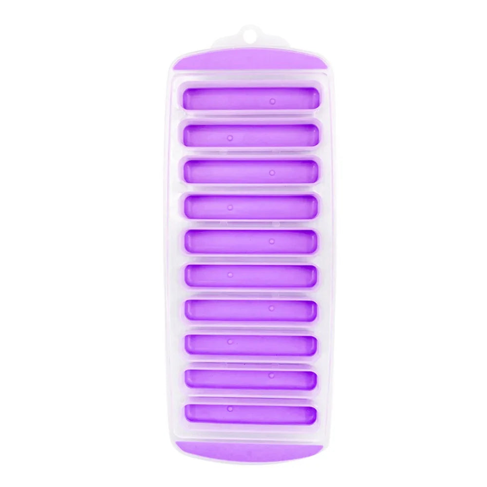 Silicone Ice Cube Tray with Lid – 10-Hole Long Strip Ice Mold