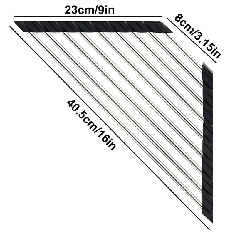 Roll-Up Triangle Dish Drying Rack – Stainless Steel Sink Corner Organizer