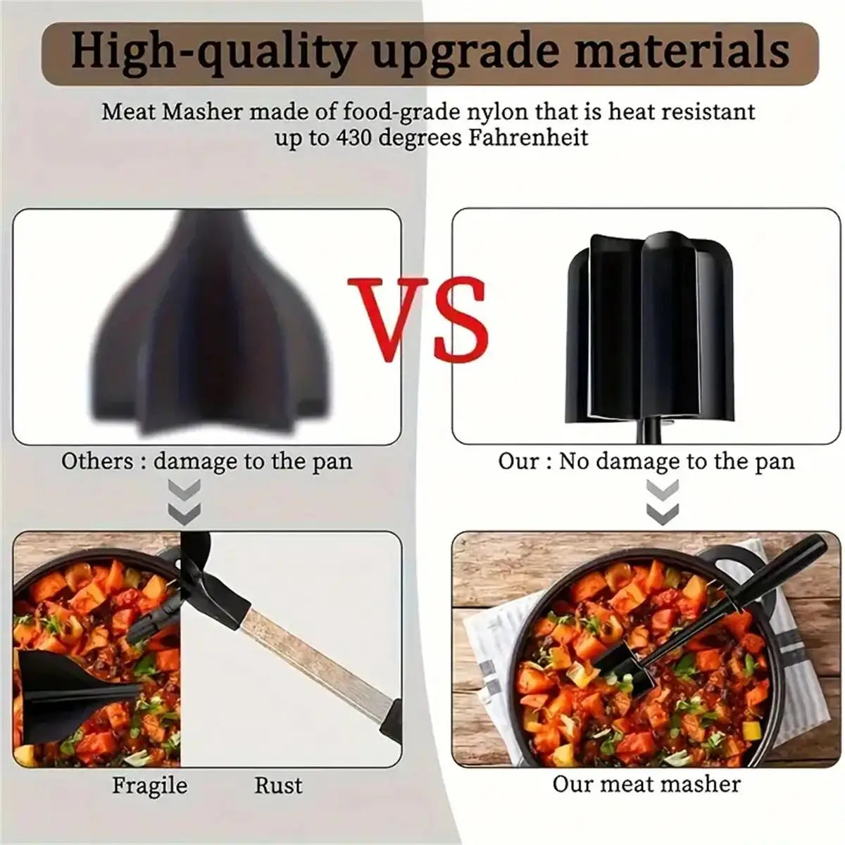 Meat Masher – Heat-Resistant Ground Beef & Hamburger Chopper