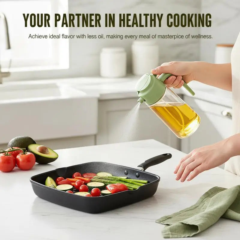2-in-1 Olive Oil Dispenser & Sprayer, 470ml Glass