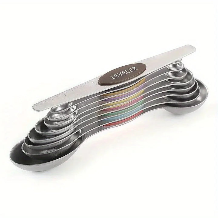 Stainless Steel Measuring Spoons – 9-Piece Magnetic Set with Scale