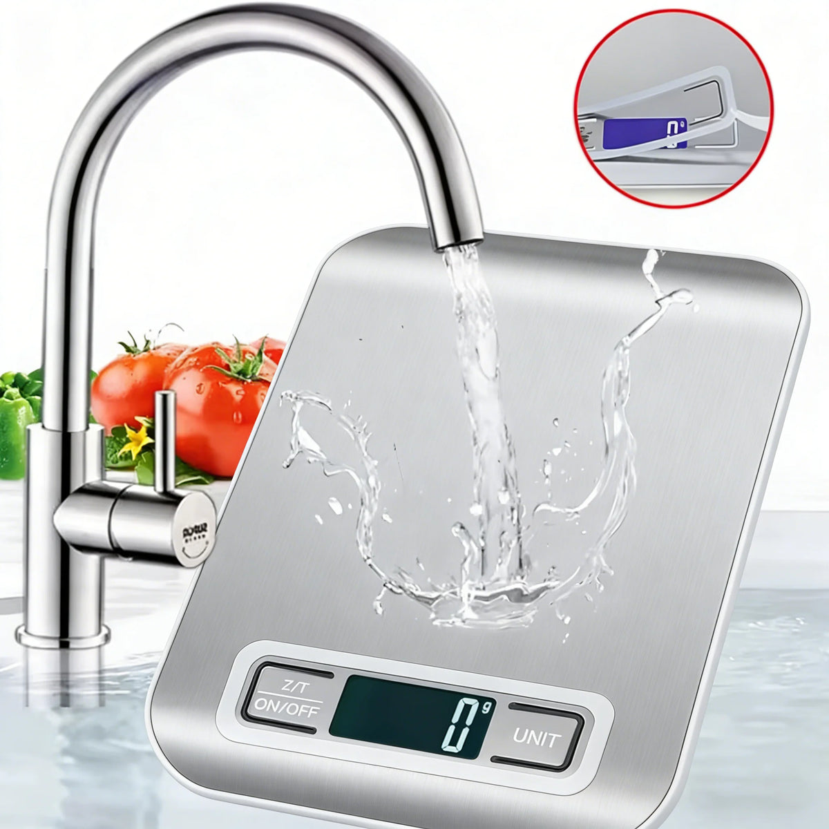 Stainless Steel Food Scale with LED Display, 1g Accuracy