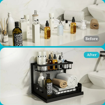 2-Tier Pull-Out Under Sink Organizer – Slide-Out Cabinet Storage Shelf