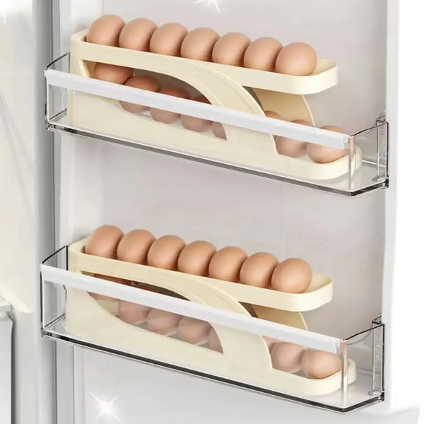Double-Layer Rolling Egg Holder – Space-Saving Automatic Egg Dispenser for Refrigerator