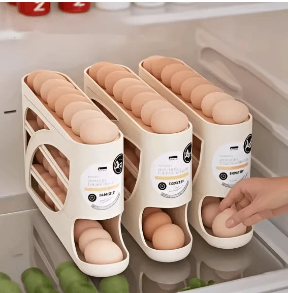 3-Tier Rolling Egg Dispenser & Storage Rack – Holds Up to 24 Eggs